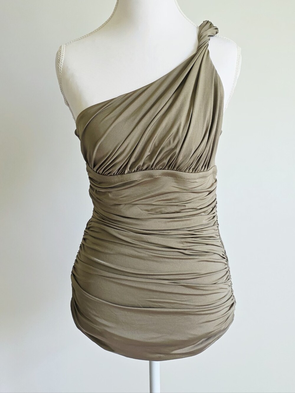 J. Crew One-Shoulder Twist Ruched Metallic Beige Women's One Piece Swim Size 8